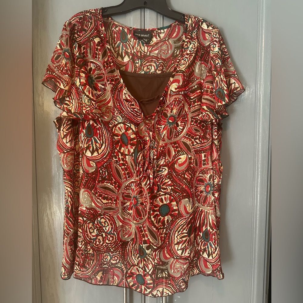 Lane Bryant Red and Brown Top